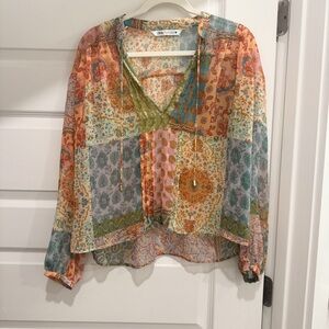 Zara Boho Patchwork Sheet Blouse with gold thread size medium